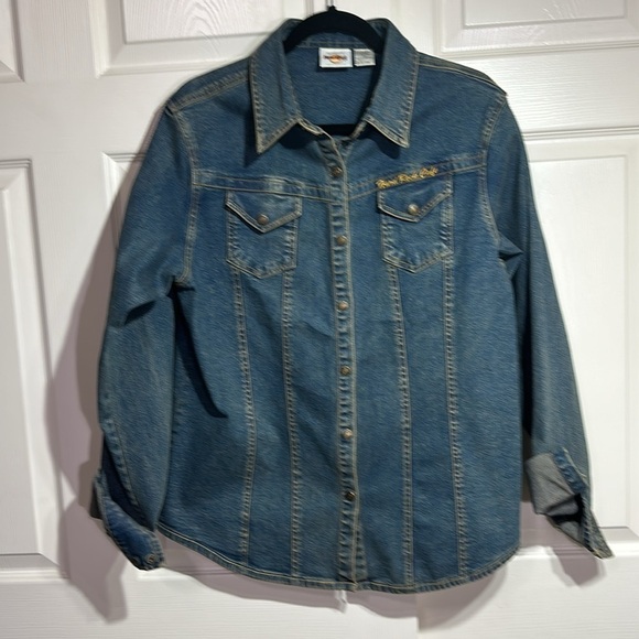 Hard Rock Cafe Memphis Jean denim shacket jacket button up long sleeve shirt XL - Picture 3 of 10